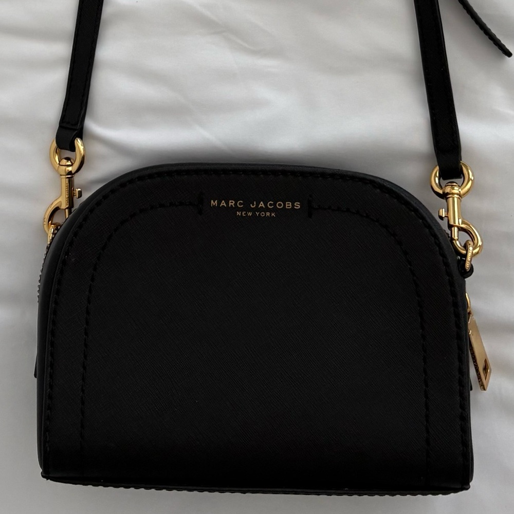 Marc Jacobs Black Leather Crossbody Bag with Gold Accents